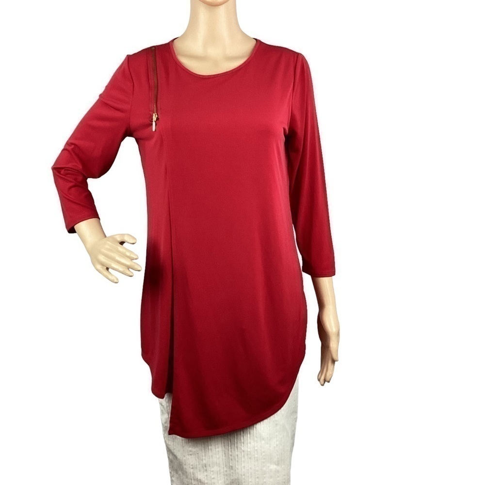 Chico's Tunic Top Size S Red 3/4 Sleeve
